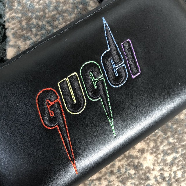 Gucci經典款錢夾錢包 597676 古馳單拉長皮夾 Gucci字母精美刺繡圖案 Gucci男士長錢包  gqy3730